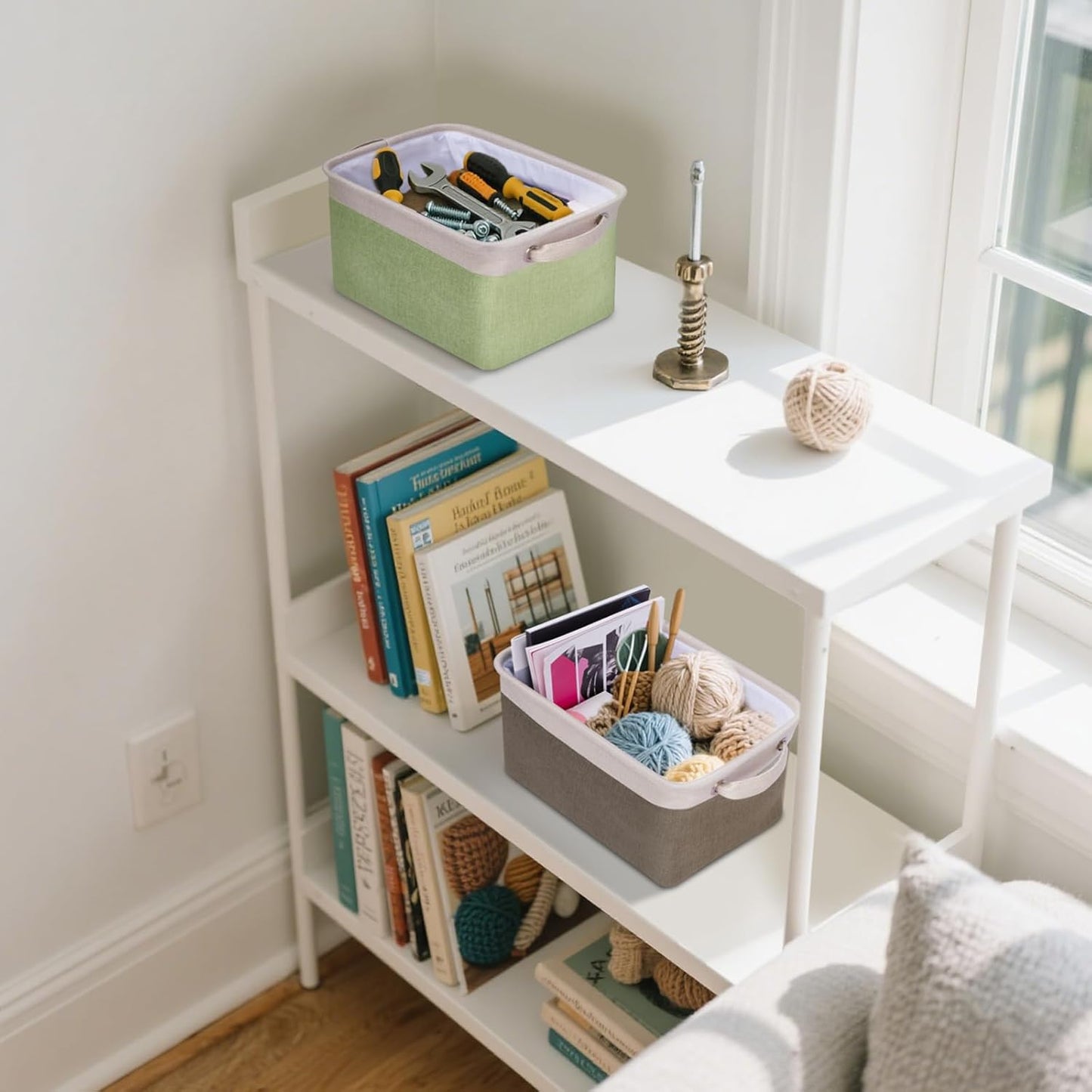 BALEINE 3 Pack Fabric Storage Bins for Shelves, Linen Storage Baskets for Organizing, Decorative Closet Bins for Clothes, Home (Skyblue, 12"x8"x8")
