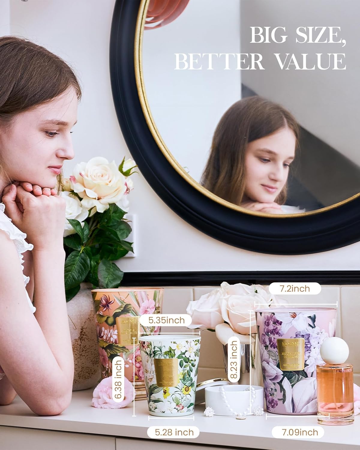 M&SENSE Strawberry Vanilla Scented Natural Soy Wax Candle, 14.1oz 60 Hours Long Lasting Slow Burning Candles for Home Decor, Aromatherapy Candle for Stress Relief