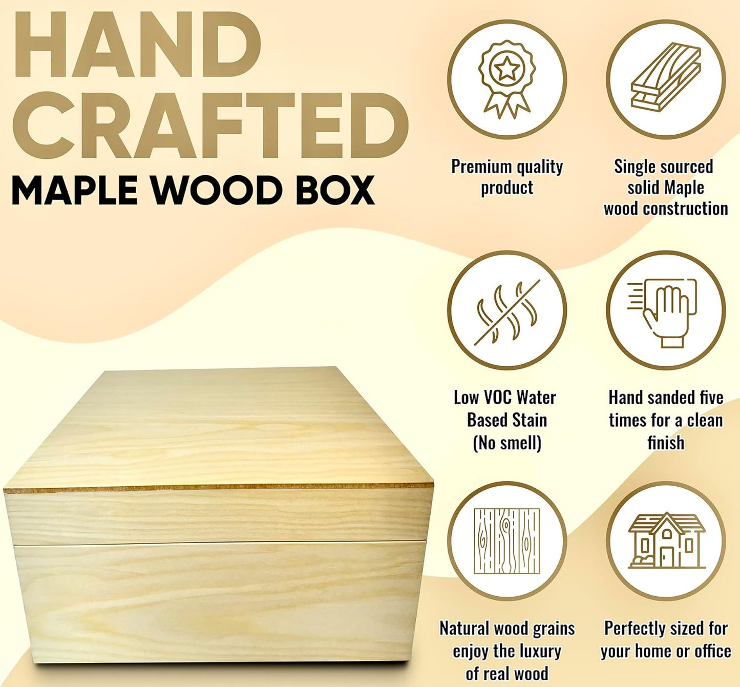 Blake & Lake Wooden Box with Hinged Lid - Solid Maple Wood Eco Box - Wood Storage Box with Lid - Wooden Keepsake Box - Decorative wooden boxes with lids (Maple)