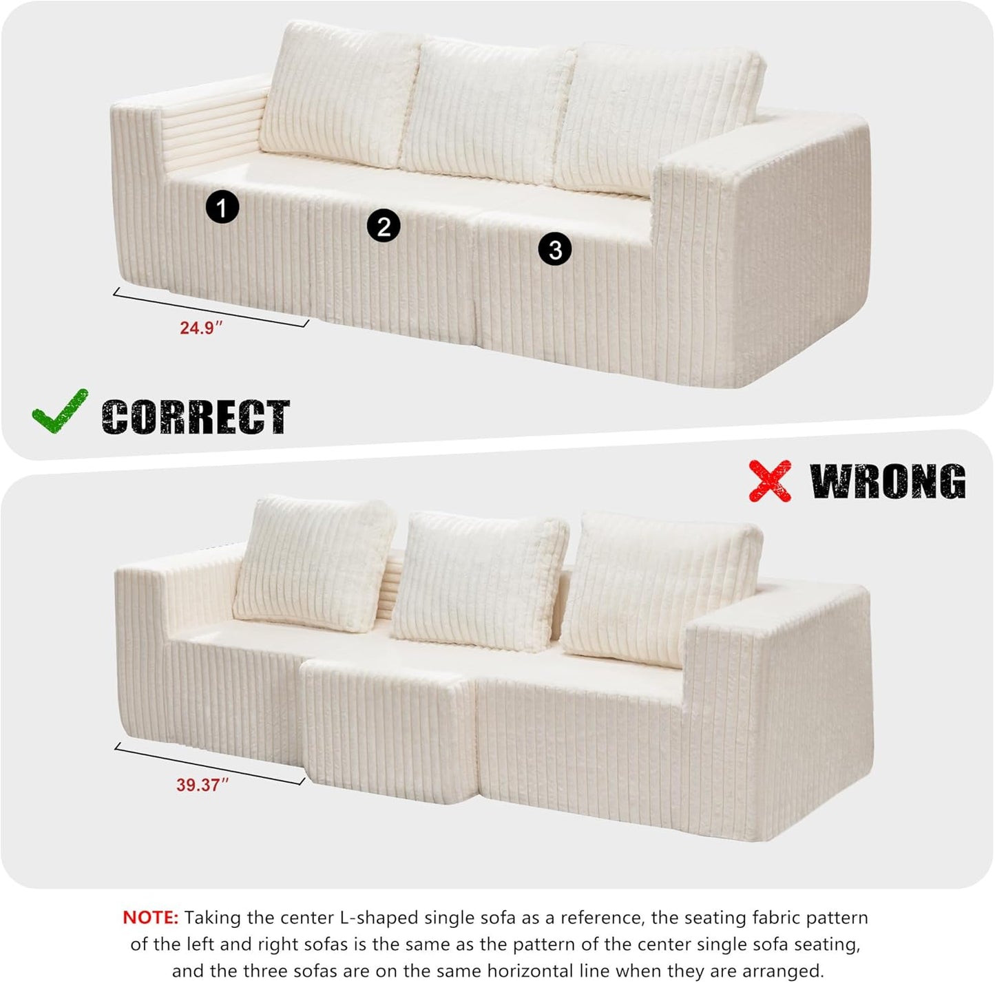 Hobestluk Modular Sectional Sofa Memory Foam Couch Oversized Sectional Sofa 3-Seater with Chaises Cloud Couch with Removable Cover U Shaped Sofa for Living Room (Strip White, U Shape)