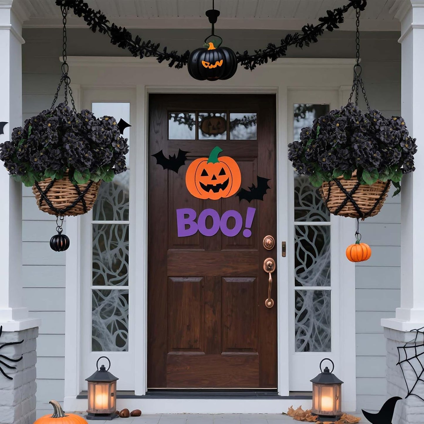 Hananona 6 Bundles Artificial Geranium Flowers for Outdoors Black Silk Geranium Flowers Outdoor UV Resistant Plants Faux Black Flower for Home Kitchen Halloween Table Centerpieces Decor (6, Black)