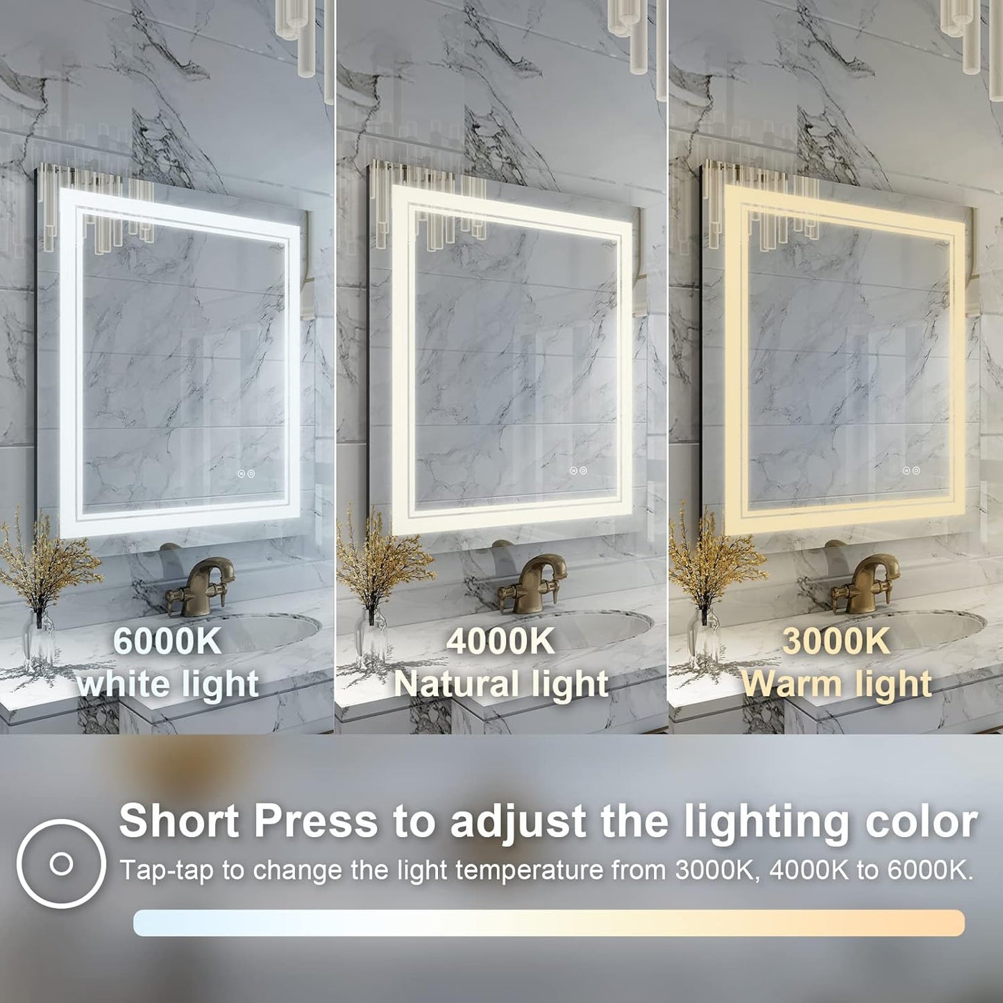 WELLFOR LED Bathroom Vanity Mirror 20 x 28 Inch, Lighted Anti-Fog Dimmable Mirror, IP44 Waterproof Wall Mounted Makeup Mirror, Packed with US Standard Plug and Touch Switch, (Horizontal/Vertical)