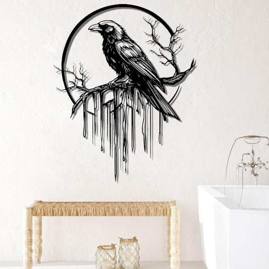 Crow Metal Wall Decor, Raven Wall Art, Large Gothic Raven Decor Hangings, Bird Wall Decor, Metal Tree Branch Decor, Ravens Sign, Raven Art for Living Room (Black, 31"x25" | 80x64cm, metal wall art)