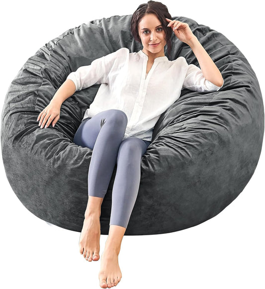 Bean Bag Chairs for Adults - Memory Foam Furniture BeanBag Chair - Kids/Teens Sofa with Soft Micro Fiber Cover - Round Fluffy Couch for Living Room Bedroom College Dorm - 4.5 ft, Gray Stripe