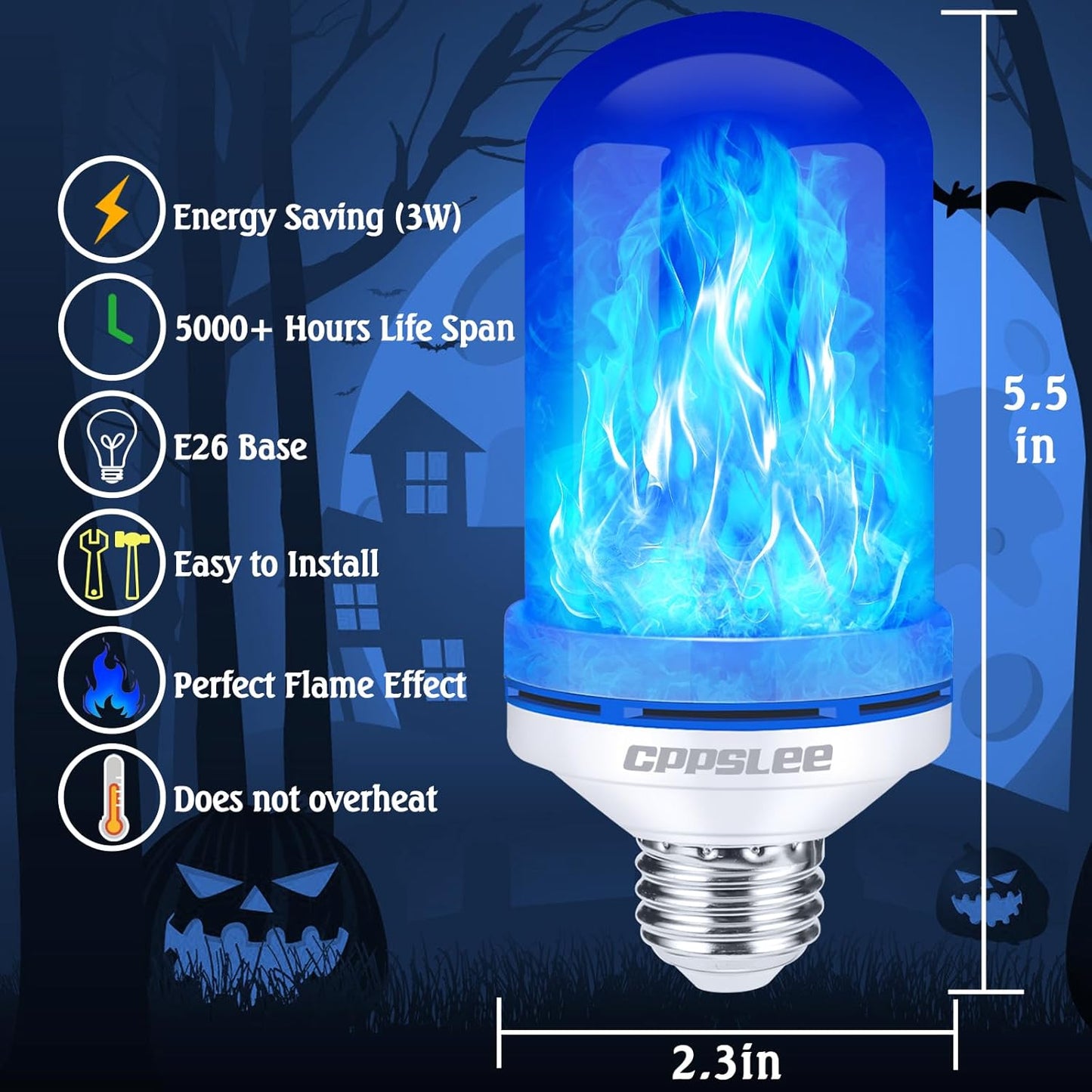 CPPSLEE Upgraded LED Flame Light Bulbs, 4 Modes Flickering Light Bulbs, E26 Base Fire Flame Bulb for Halloween Decorations Outdoor, Christmas Lights Patio Indoor Home Decor (Blue, 2 Pack)