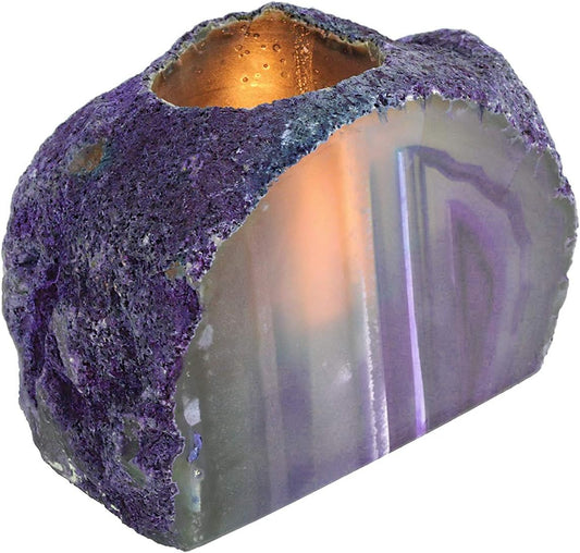 AMOYSTONE Purple Agate Rock Stone Candle Stand Cut Base 1.5-2.5 Lbs for Home Décor