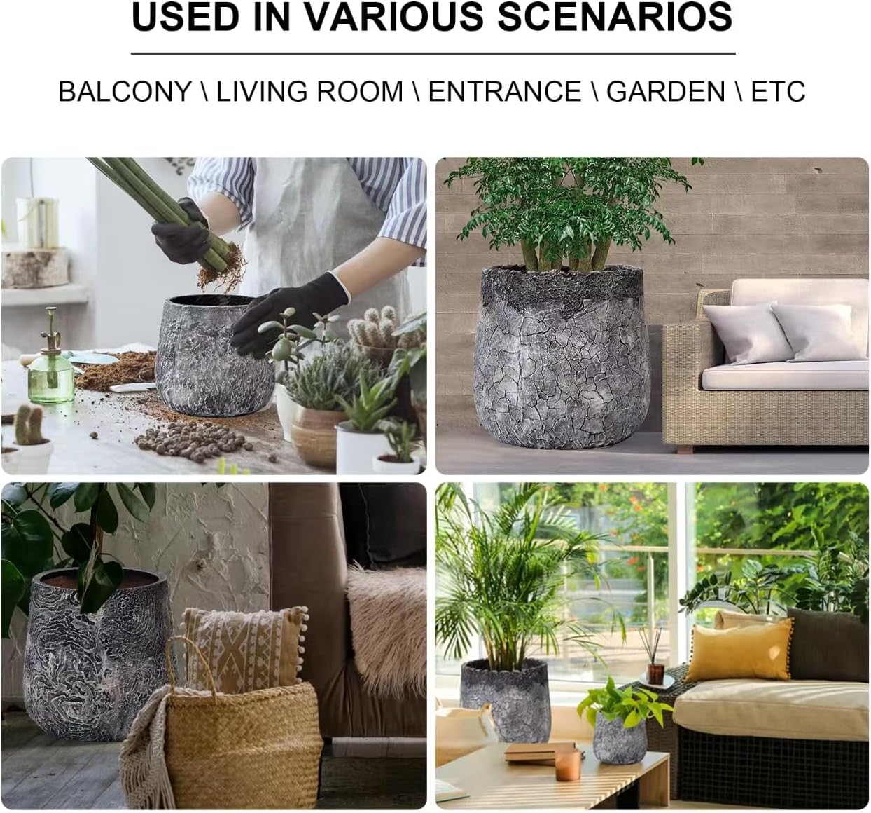 Craft flowerpots 18"+13"+19" Dia Round Concrete Planter Set of 3 Large Outdoor/Indoor Planter Pots Containers with Drainage Holes and Rubber Plug for Home Garden (Dark Gray, Large)