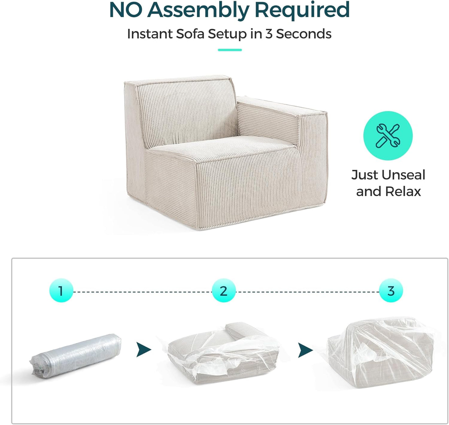 LINSY HOME Modular Sectional Sofa, 134" Boneless Couch L Shaped 4-Seat Sofa with Movable Ottoman, Corduroy Sectional Cloud Couches for Living Room, No Assembly Required, Beige