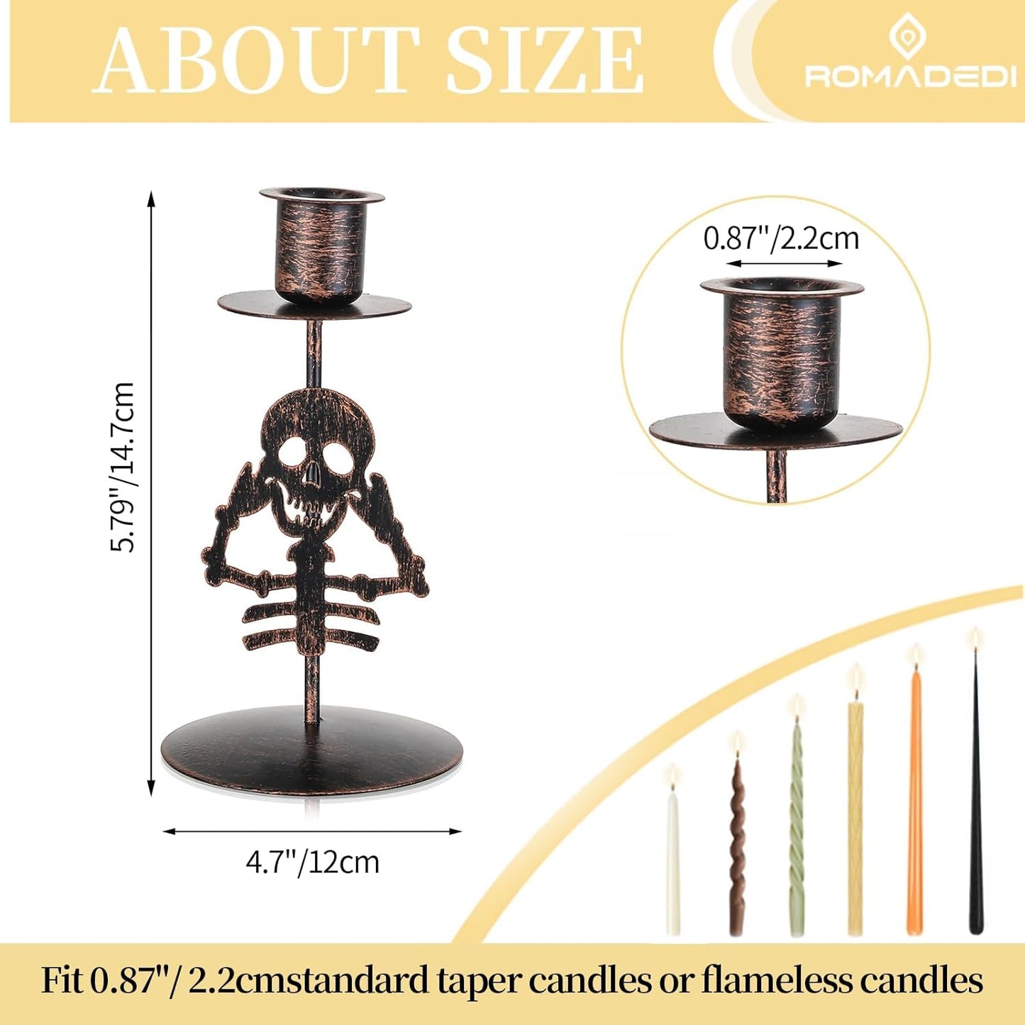 Romadedi Candle Holder for Halloween Decor: Set of 2 Black Gothic Skull Taper Candlestick Table Centerpiece Decorations Spooky Party Dinning Room Home Indoor