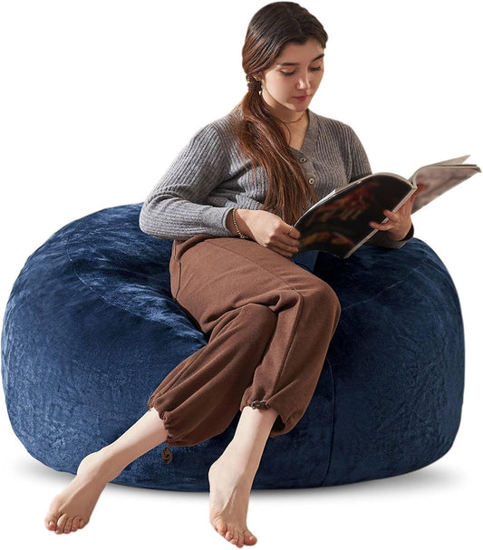 Bean Bag Chair 3Ft, Memory Foam Filled, Large Beanbag Chairs for Adults and Teens, Soft Sofa with Removable Flannel Cover, Round Couch for Living Room Bedroom College Dorm (Blue, 3FT-36×36"×24")