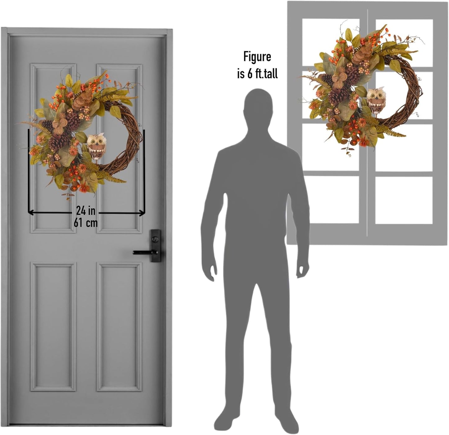 Fall Owl Wreath for Front Door 24 Inch, Autumn Natural Pine Cones Faux Eucalyptus Magnolia Leaf Berry Wreath, Fall Decor for Home Farmhouse Door Wall Window Porch Indoor/Outdoor
