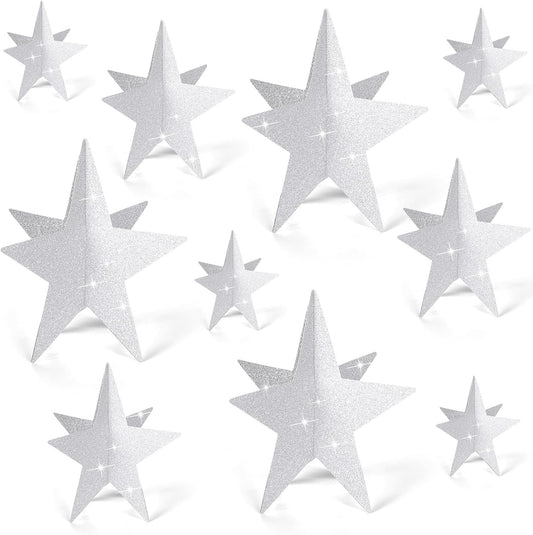 45 Pcs 3D Star Centerpieces Movie Night Decorations for Table in 3 Sizes Hanging Supplies for Red Carpet Film Show Theme Birthday New Year Party First Day of School Table Decor(Silver)
