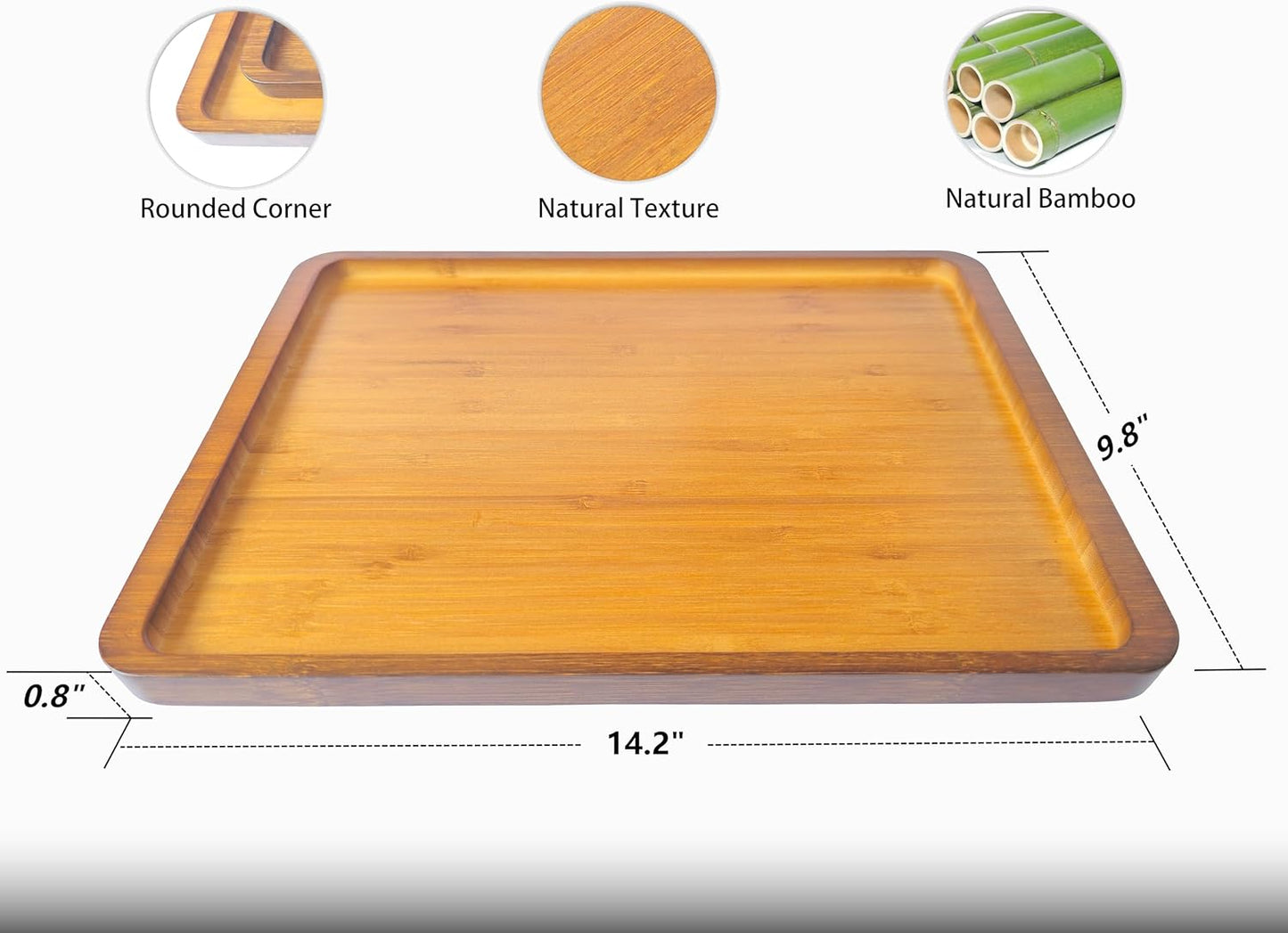 Bamboo Serving Tray – Two Sizes for Breakfast, Tea, Coffee & Snacks – Eco-Friendly Wooden Tray for Bed, Kitchen, Coffee Table, or Decorative Use