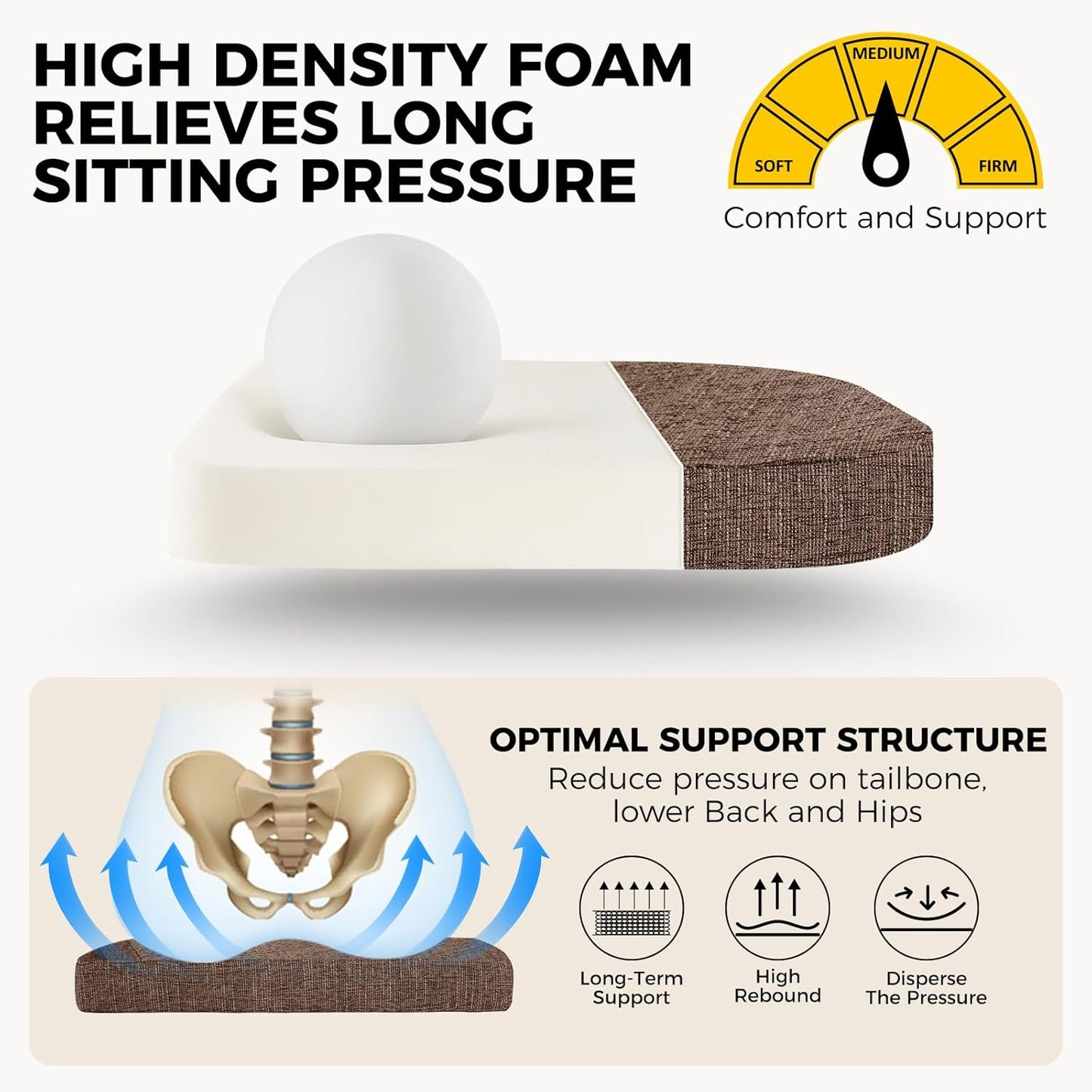 downluxe Indoor Chair Cushions for Dining Chairs, Soft and Comfortable Textured Foam Kitchen Chair Pads with Ties and Non-Slip Backing, 16" x 16" x 2", Brown, 2 Pack