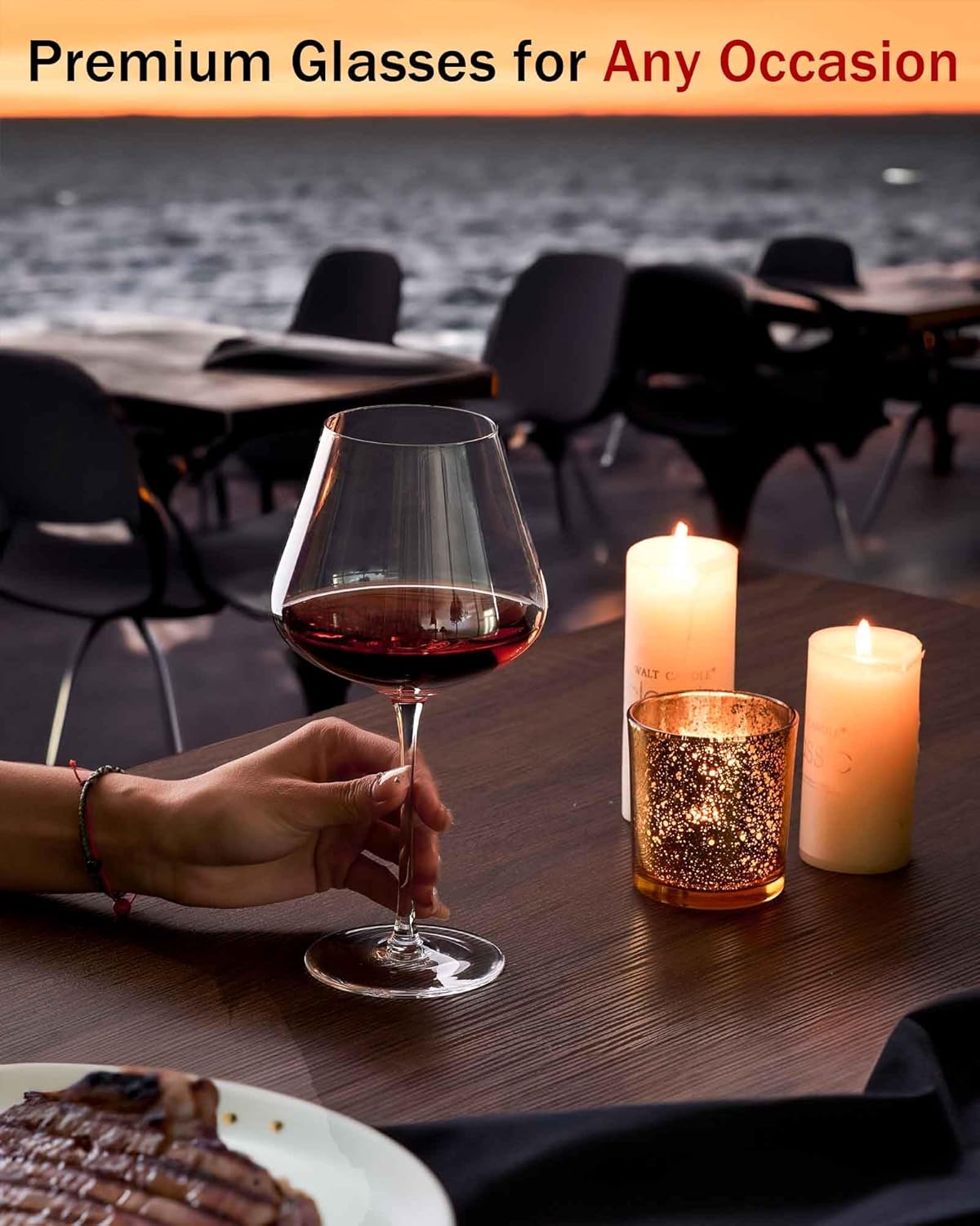 JBHO Set of 4-21 Ounce Hand Blown Italian Style Crystal Burgundy Wine Glasses - Lead-Free Premium Crystal Clear Glass - Gift-Box for any Occasion