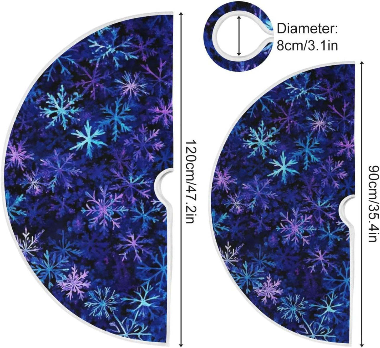 Christmas Blue Purple Snowflake Tree Skirt, Seasonal Tree Mat Holiday Party Supplies Ornaments Indoor Outdoor Decorations for Tabletop Trees 35.4 Inches