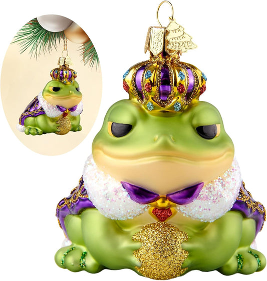 Frog Christmas Tree Ornaments,Hand-Blown Glass Ornaments,Frog Prince Watcher Collection Figurines Hanging Ornament,Christmas Decorations for Animal Lovers Holiday Party Home Gift