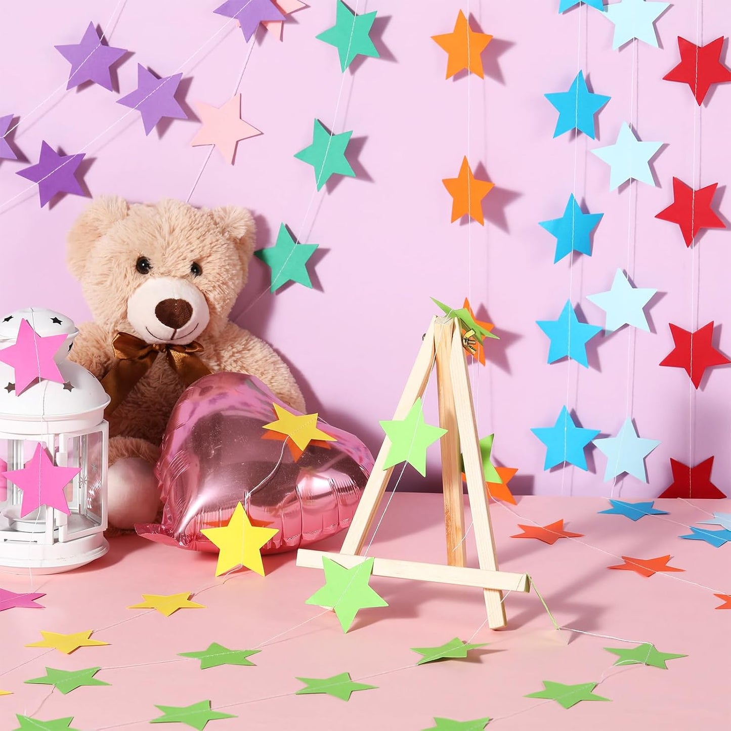 Patelai Glitter Star Garland Banner Decor 130 Feet Star Hanging Bunting Banner Twinkle Backdrop for Homecoming Classroom Wedding Birthday Halloween Christmas Party Supplies(Rainbow)