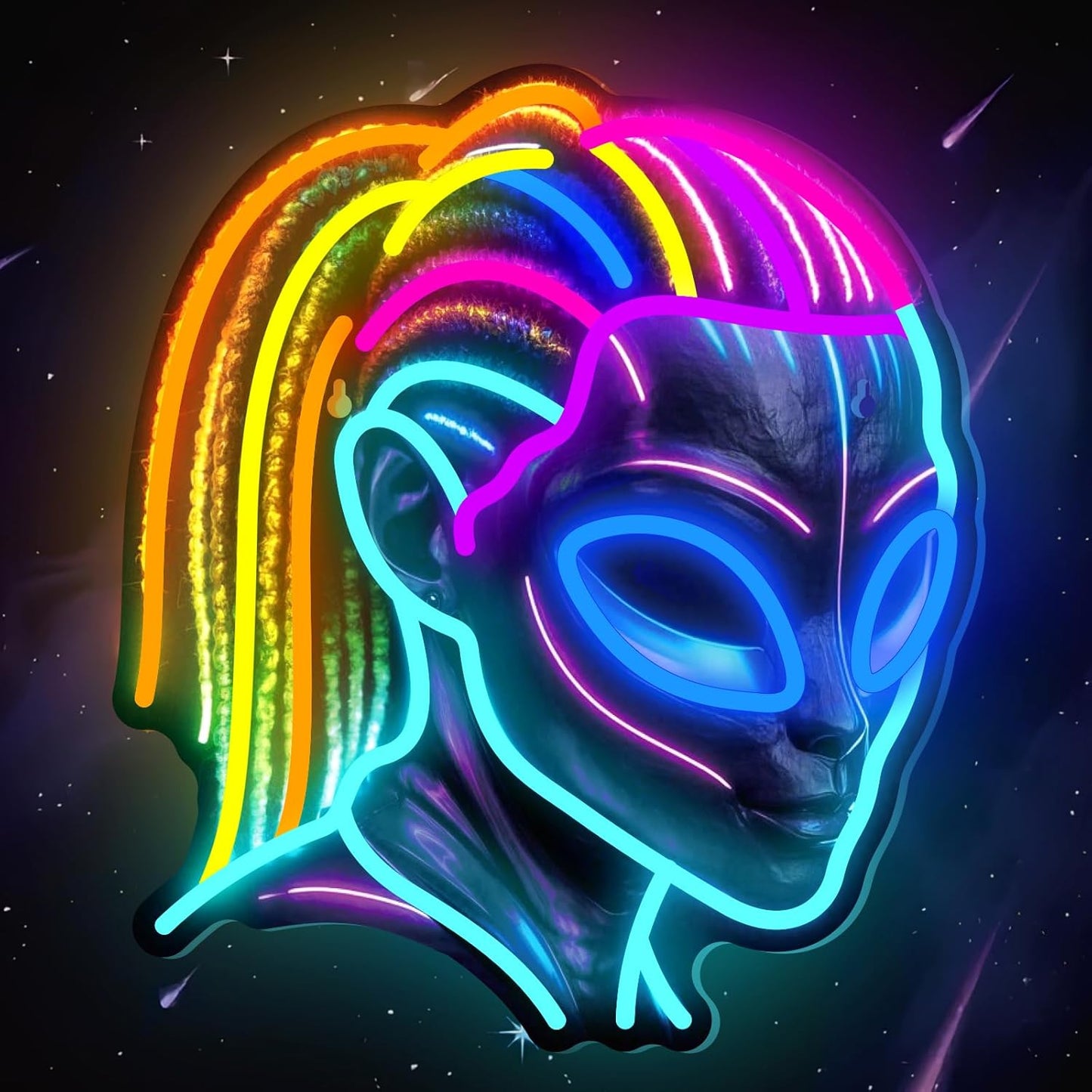 Dreadlocks Alien Neon Sign, E.T Neon Signs for Wall Decor, for Man Cave Game Room Teens Boy Room Decor, Gift for Teens Kids E.T Fans UFO Fans, Dimmable Decoration USB Powered with Switch