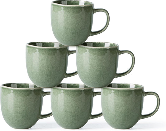 AmorArc 12oz Coffee Mugs, Ceramic Coffee Mugs set of 6 for Man, Woman, Dad, Mom, Modern Coffee Mugs with handle for Latte/Cappuccino/Milk/Cocoa. Dishwasher&Microwave Safe, Jade Green