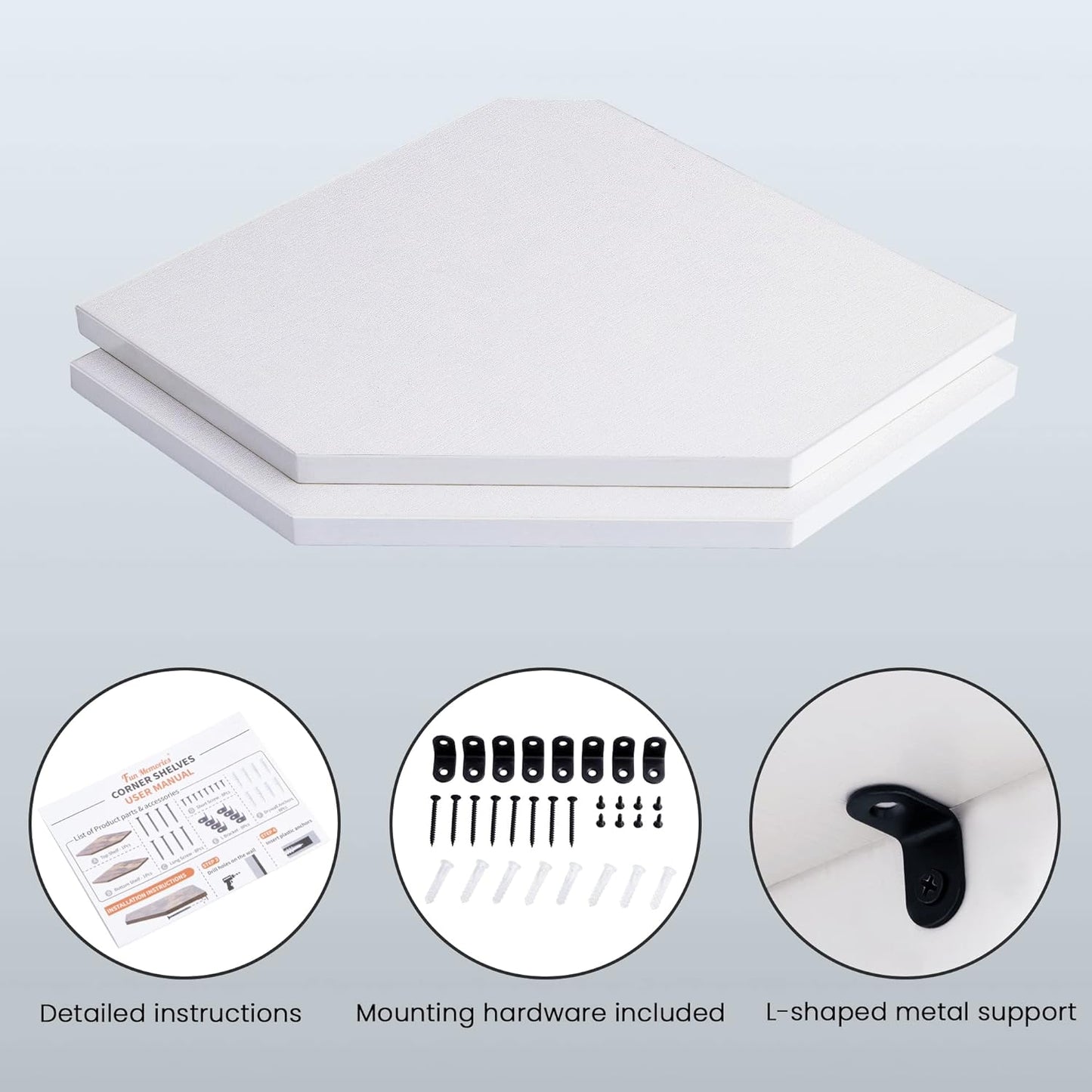 Corner Shelf Wall Mount, Floating Corner Shelves, Set of 2 Corner Wall Shelf Organizer, Rustic Wood Wall Storage Display Shelves for Living Room Bedroom Bathroom Kitchen, Rustic White