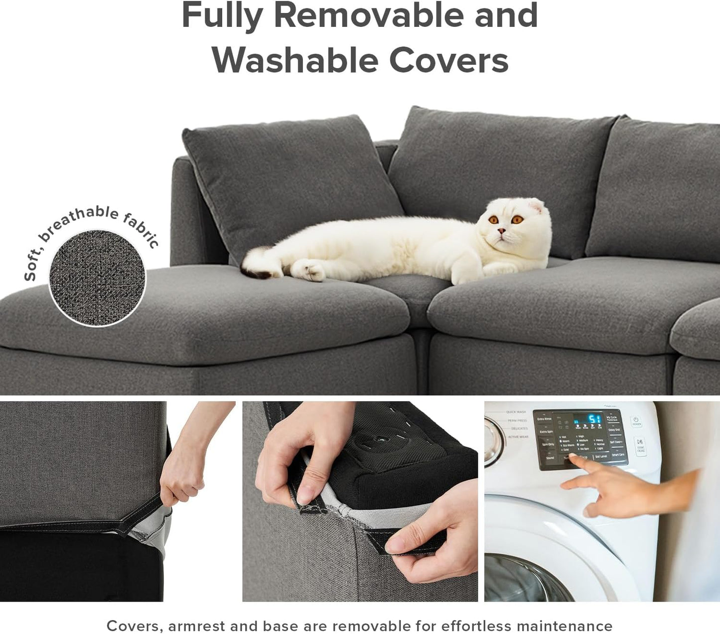 mopio Oversized Modular Sectional Sofa with Fully Removable Covers and Storage, Convertible U, L-Shaped and Sleeper Sectional, Modern Couches with Ottoman Chaise (Stone Gray Fabric, 5 Seats, L)