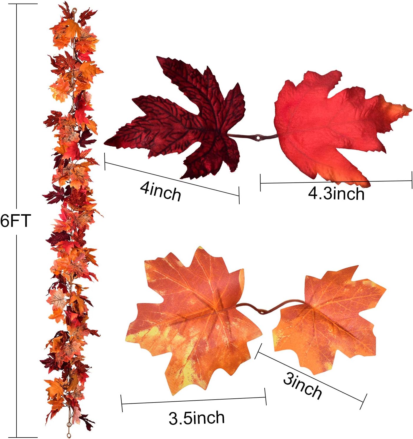 DearHouse 2 Pack Fall Garland Maple Leaf, 5.9Ft/Piece Hanging Vine Garland Artificial Autumn Foliage Garland Thanksgiving Decor for Home Wedding Fireplace Party Christmas (Red)