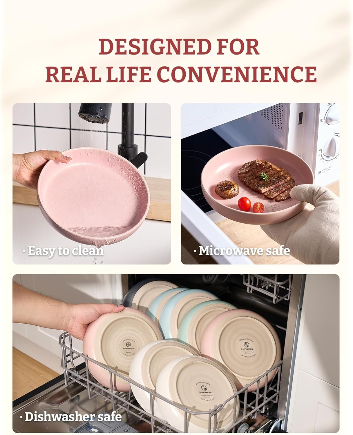 famiware Milkyway 33 oz Bowl Set, Pasta Bowls Set of 6, Salad Bowls Perfect for Your Friend for Housewarming, Thanksgiving, Christmas, Light Pink