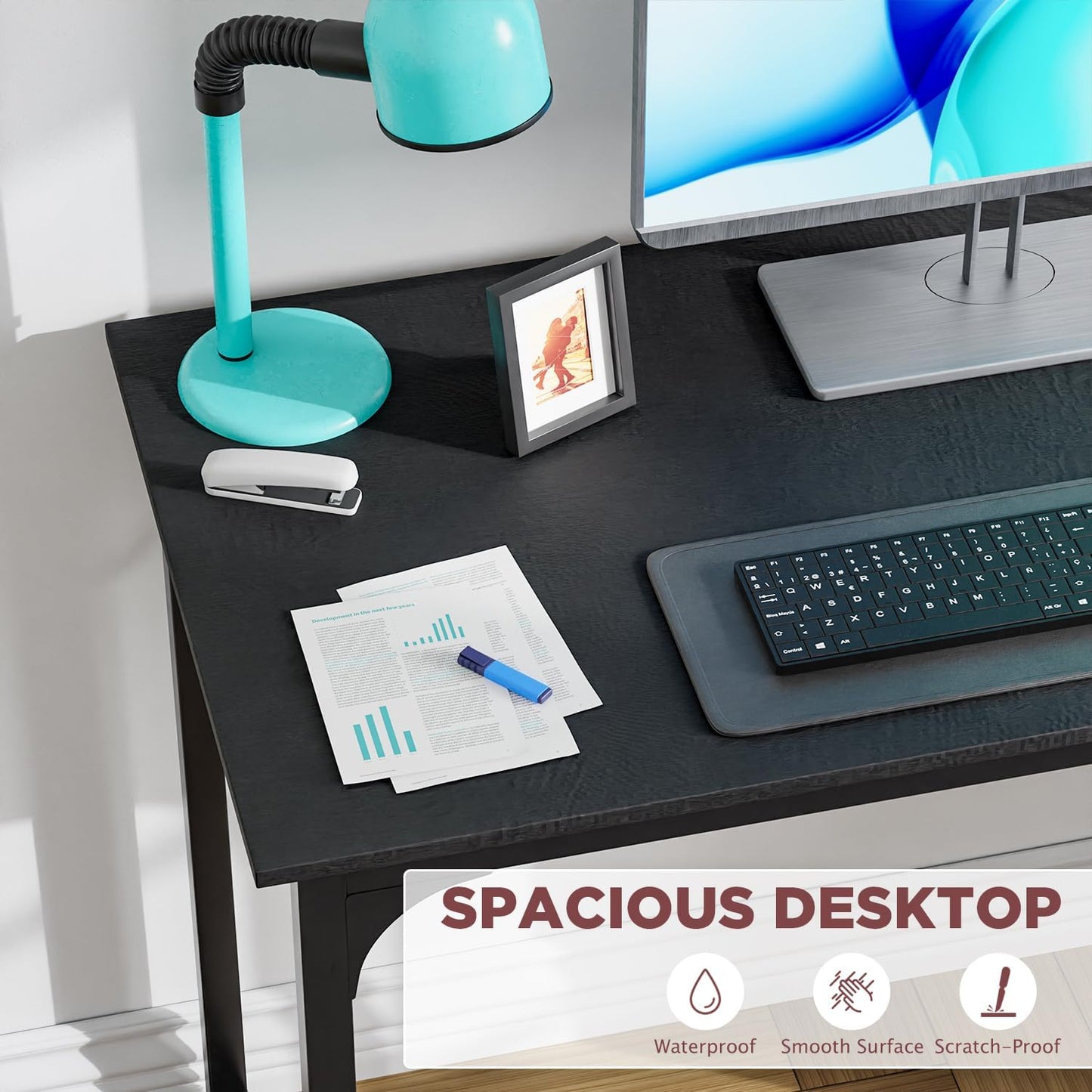 PayLessHere | 39 Inch Computer Desk | Black | Office Desk with Metal Frame, Adjustable Feet | Water-Resistant, Scratchproof Surface | Sturdy Writing Table for Home Office or Study | Pack of 1