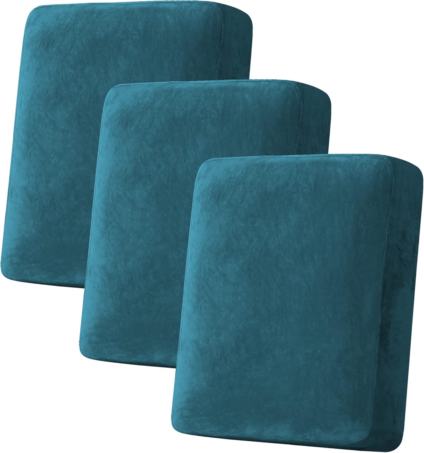 H.VERSAILTEX Velvet Stretch Couch Cushion Cover Plush Cushion Slipcover for Chair Loveseat Sofa Cushion Furniture Protector Seat Cushion Sofa Cover (3 Piece Sofa Cushion Covers, Deep Teal)