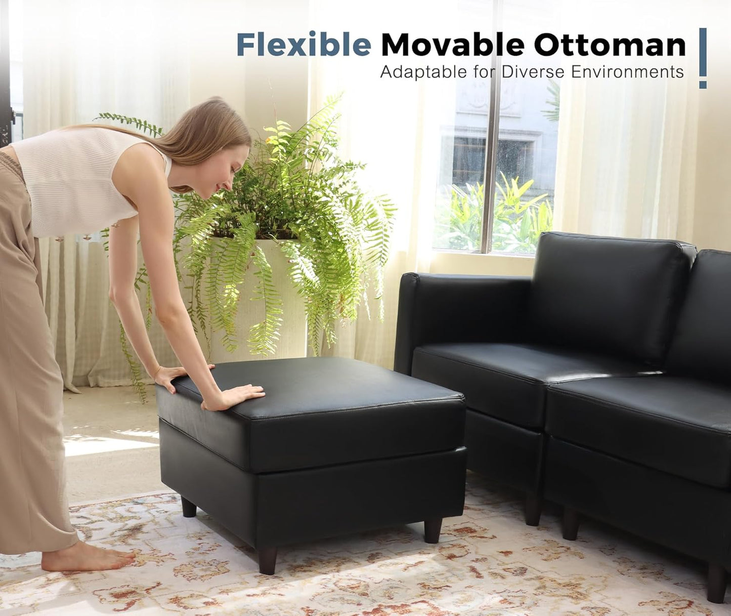 118.5" Faux Leather Modular Sectional Sofa, L Shaped Couch Set for Living Room, 7-Seater Comfy Cloud Couches with Storage Seat Black