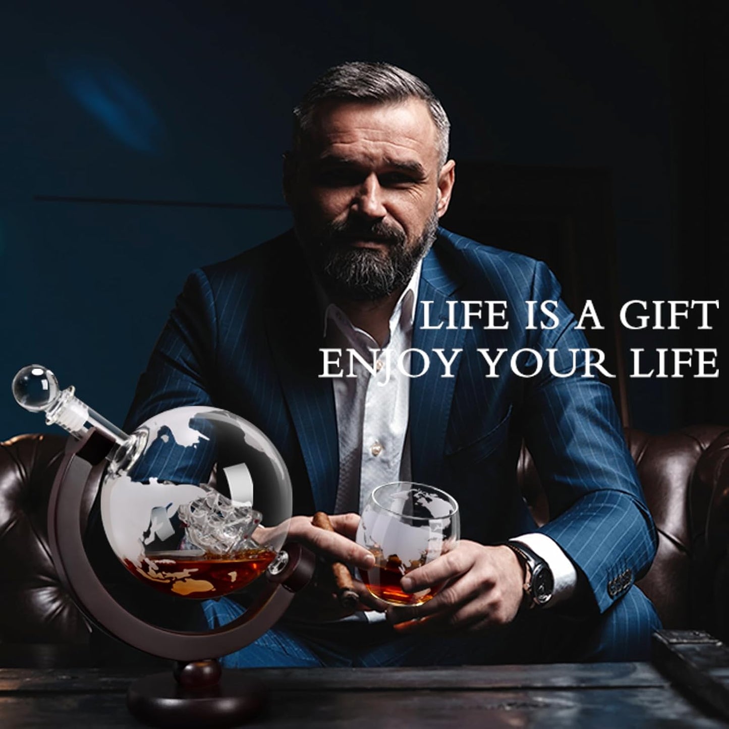 Whiskey Decanter for Men, Whiskey Globe Decanter for Liquor, Bourbon, Vodka, Cocktails, Scotch liquor decanter for Men Father's Day Anniversary Unique Gifts - 850ml