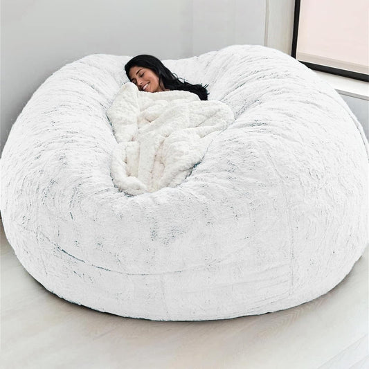 Big Huge Giant Bean Bag Chair for Adults, (No Filler) Bean Bag Chairs in Multiple Sizes and Colors Giant Foam-Filling Required- Machine Washable Covers, Double Stitched Seams (White,7FT)