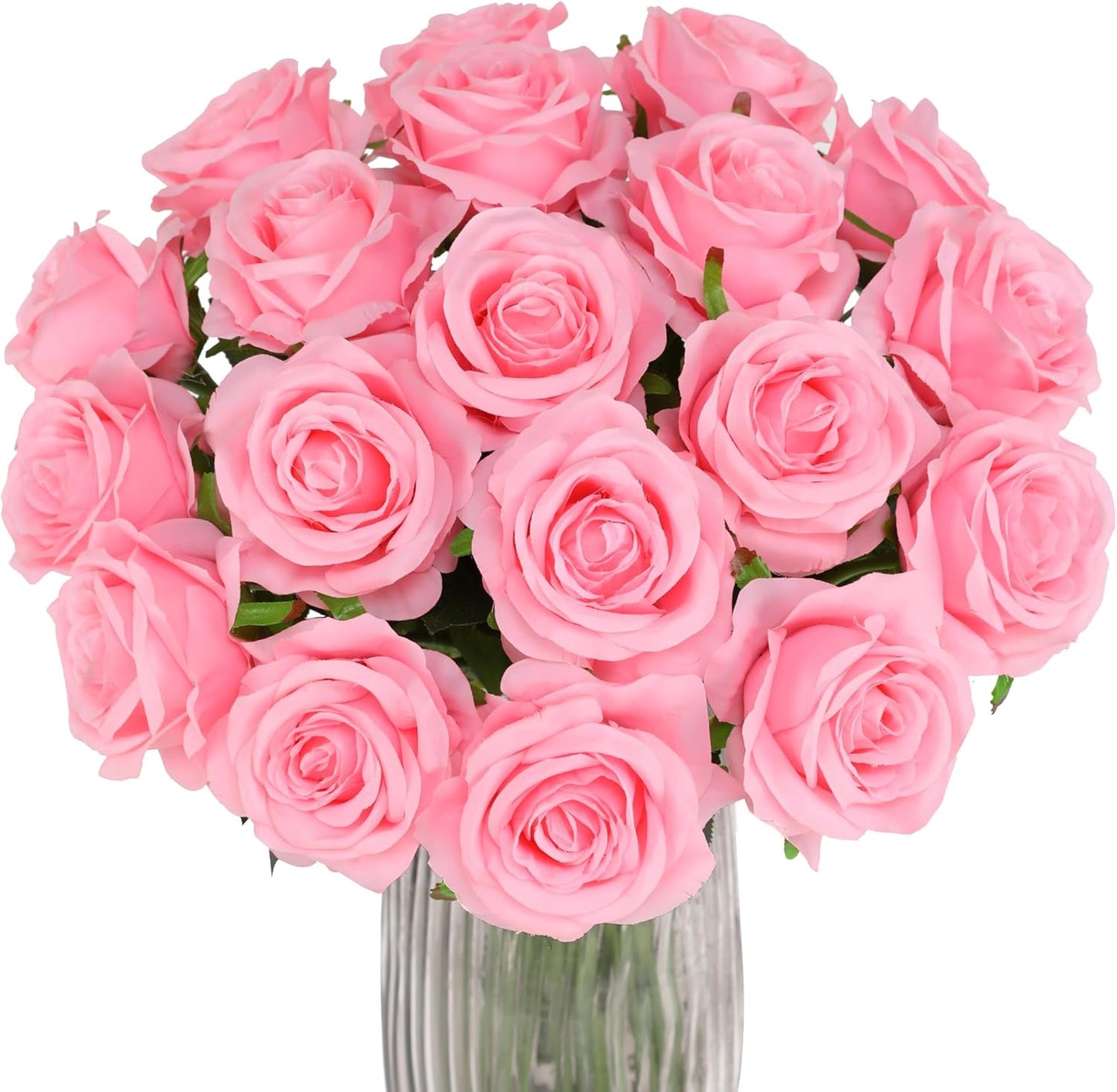 Pink Fake Roses Artificial Flowers - 10 Pcs Fake Artificial Roses Silk Flowers with Stems for Home Wedding Hotel Office Centerpiece Decor