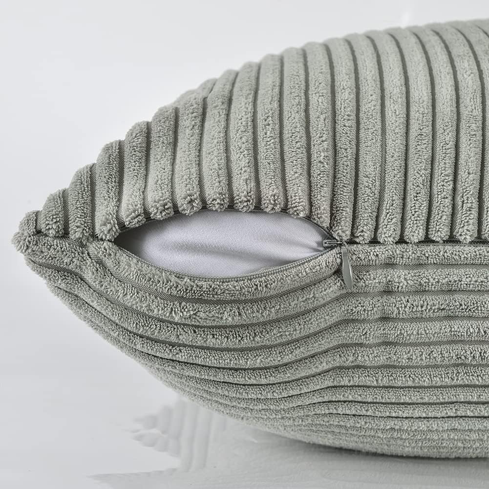 Fancy Homi 2 Packs Grey Big Decorative Throw Pillow Covers 24x24 Inch for Couch Bed, Rustic Farmhouse Boho Home Decor, Soft Corss Corduroy Patchwork Accent Square Gray Cushion Case 60x60 cm