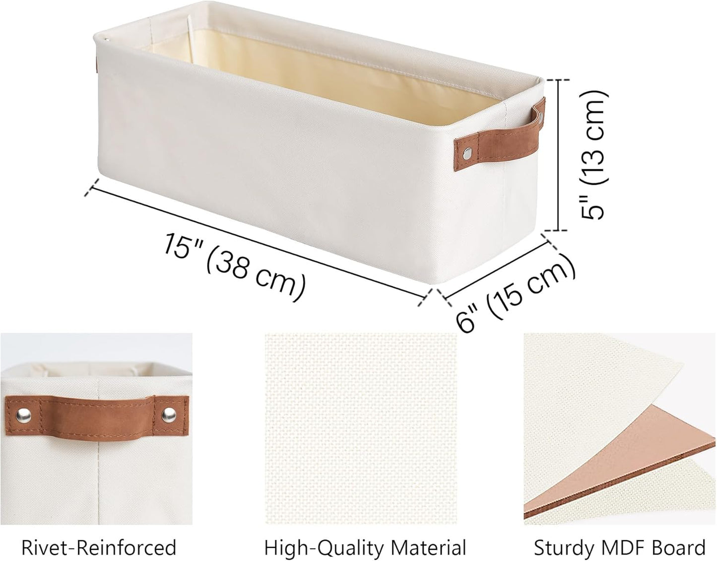 StorageWorks Narrow Storage Bins, Small Basket for Closet and Shelves, Fabric Organizer with Handles, Toilet Paper Storage, Beige, 2-Pack