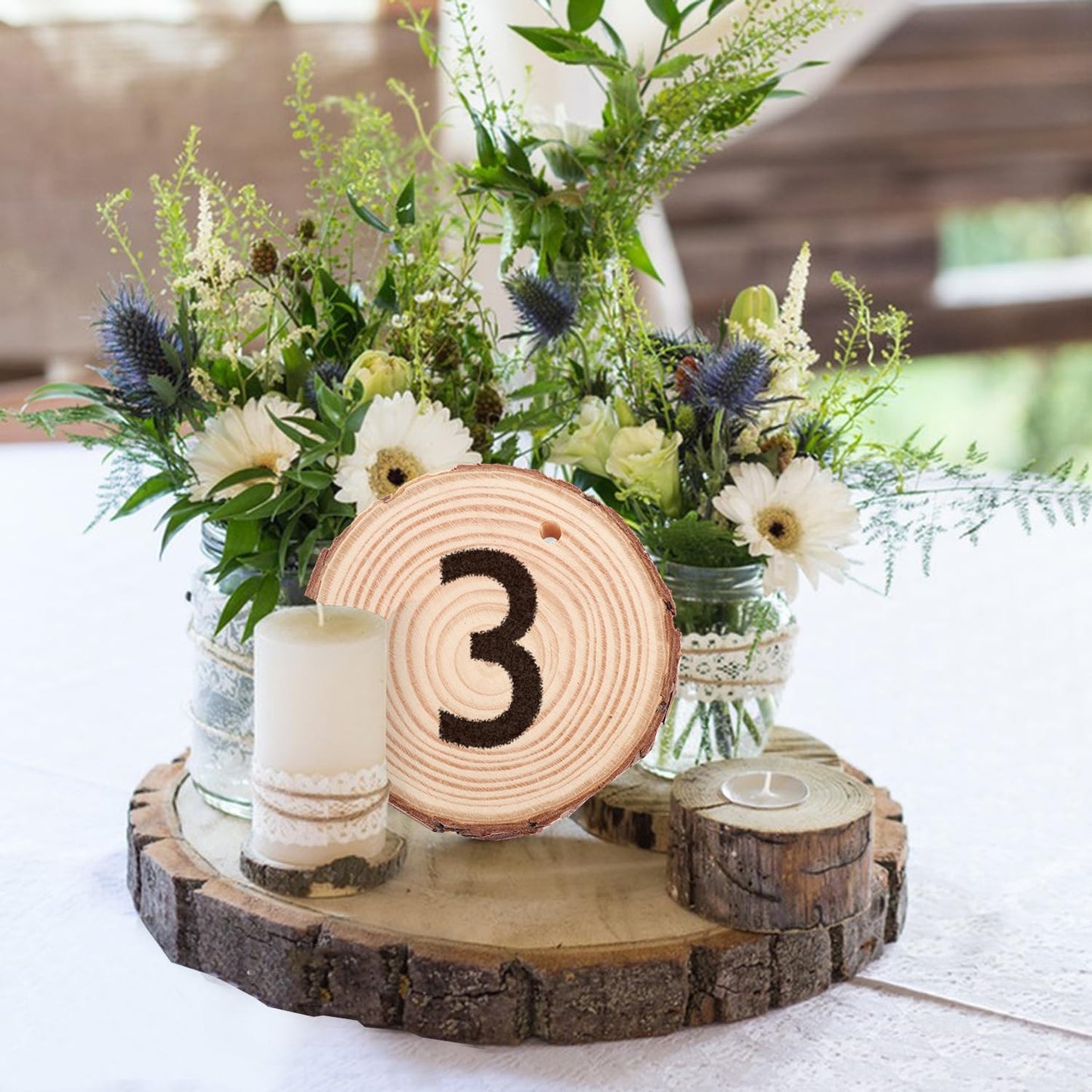 80 PCS 3.6-4 Inch Unfinished Wood Slices, Natural Wood Slices, Predrilled with Hole Wood Slice for DIY Arts Craft Christmas Ornaments by GNIEMCKIN