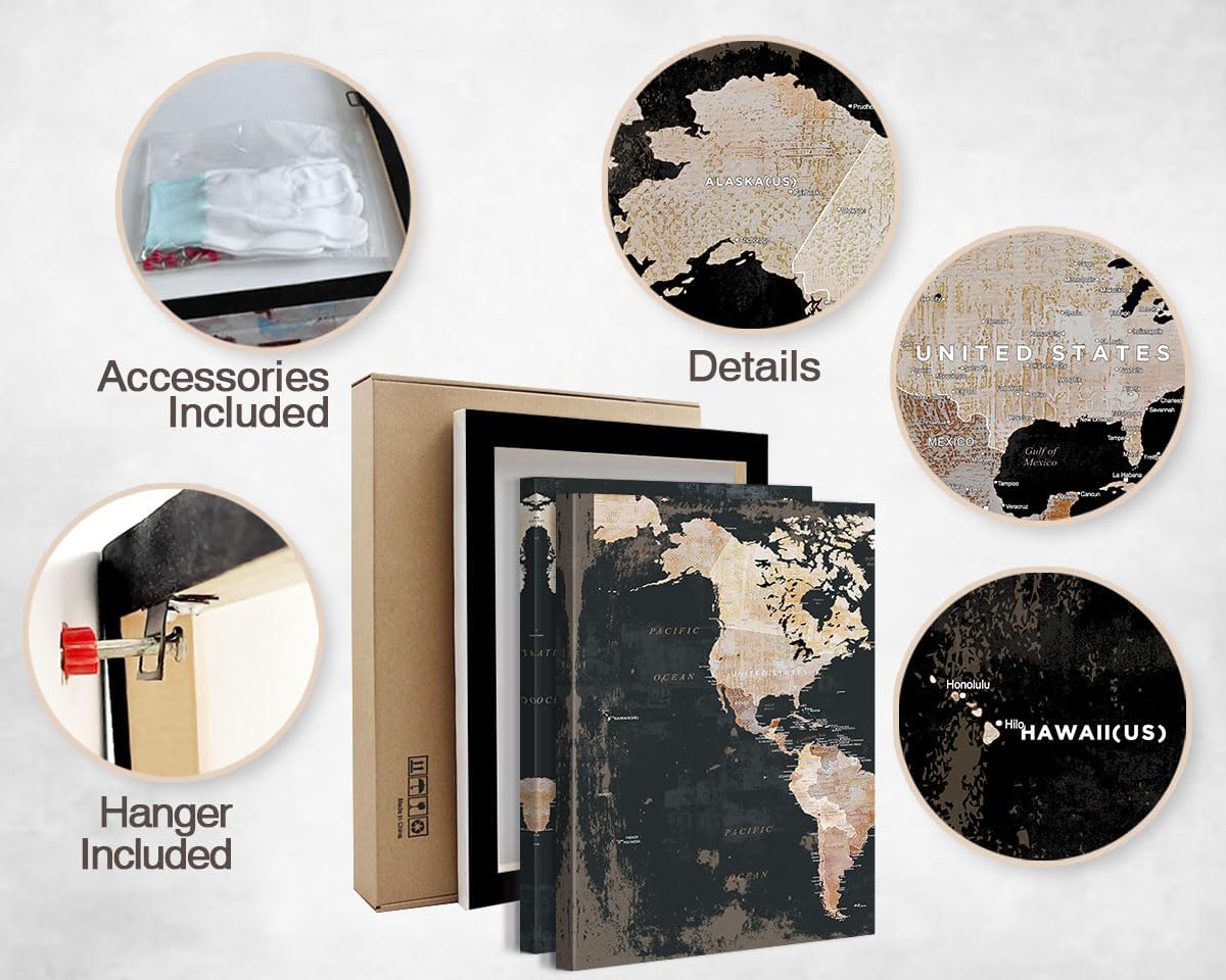 Elixart Bedroom Wall Decor Inspirational Wall Art Black Wall Pictures for Living Room Paintings for Wall Decoration Map Canvas Artwork Big Brown Decor for Kitchen Dining Room