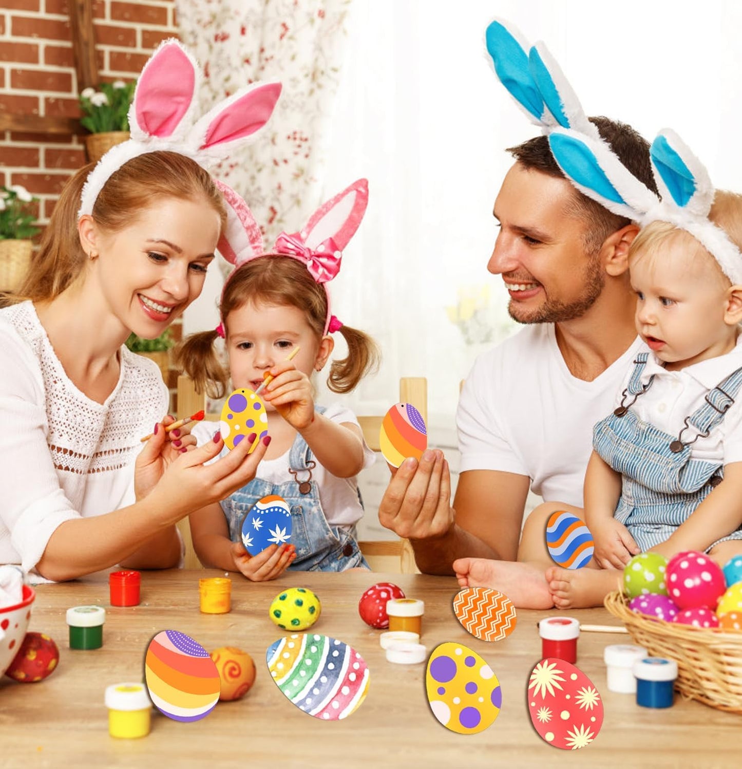 FCECOR 100PCS 4" Wooden Eggs for Crafts, Wooden Easter Eggs to Paint Wood Easter Eggs Slices DIY Crafts for Kids, Unfinished Wooden Ornaments Easter Wood Cutouts for Spring Easter Crafts, Party Decor