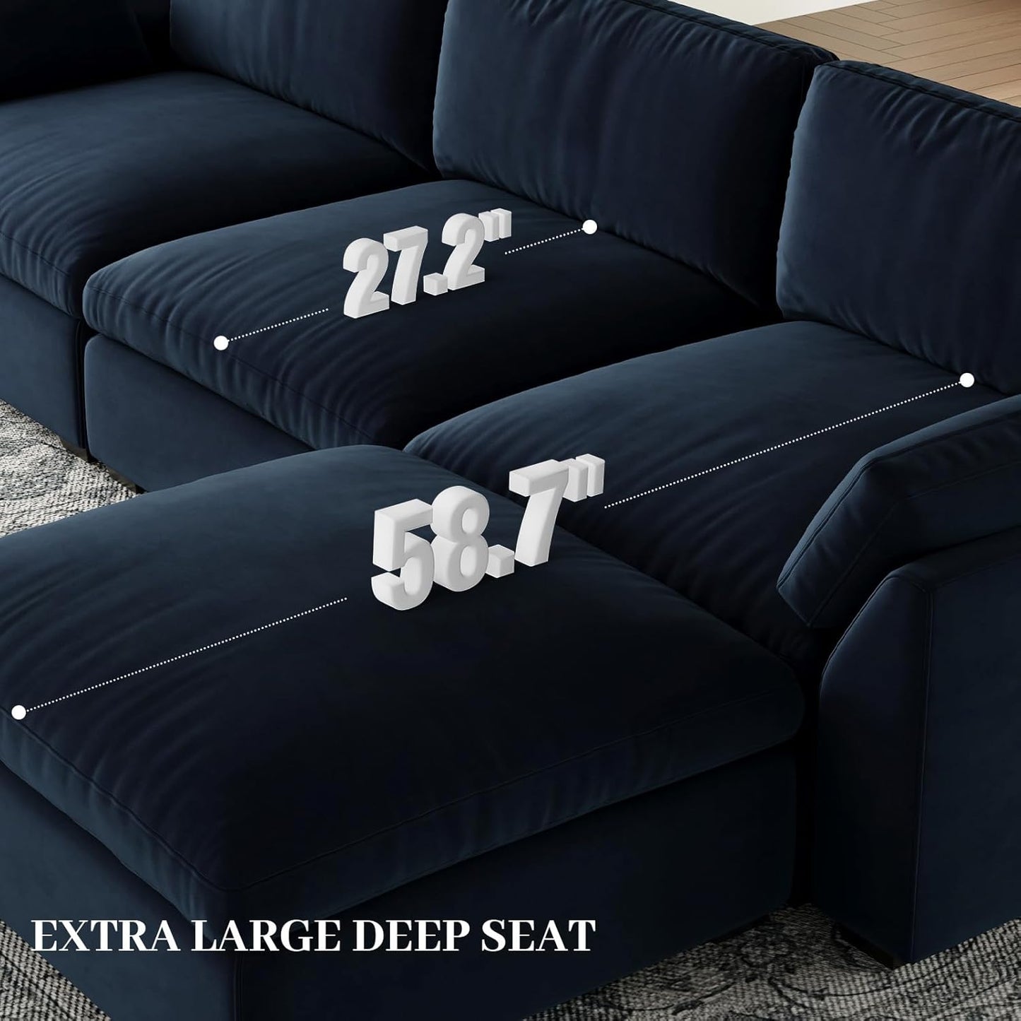 Belffin Oversized Sectional Couch,137.8" 7-Seater U Shaped Modular Sectional Sofa with Ottoman,Convertible Velvet Couches for Living Room,Blue Couch