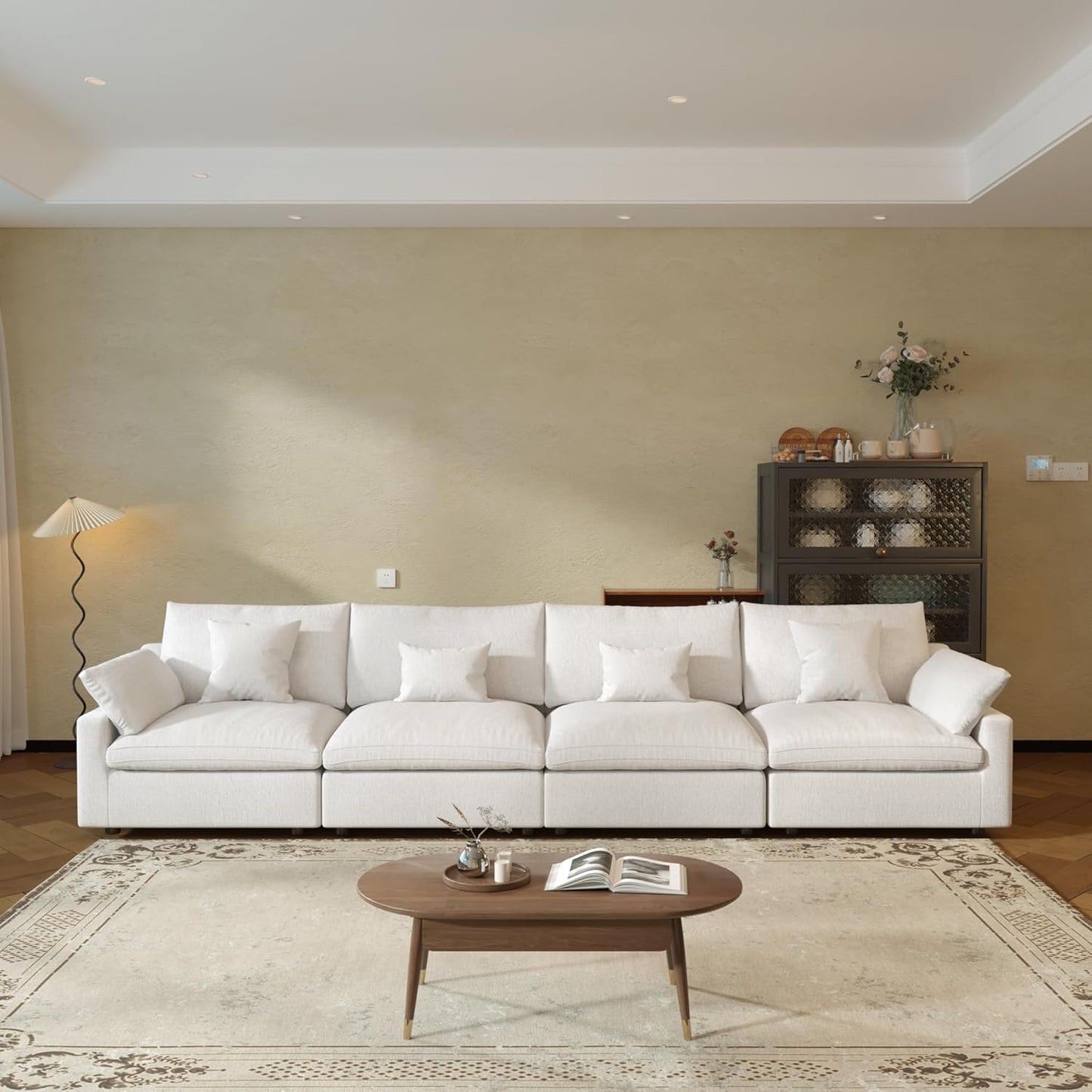 JACH Sectional Couches for Living Room, 4 Seater Cloud Sectional Couch with Deep Seat, Down Filled Modular Sofa, Covers Removeable & Washable, Sofas Furniture for Living Room, White