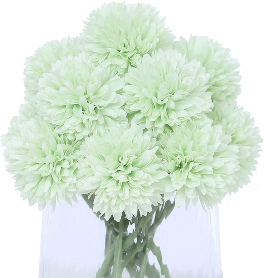 Kimura's Cabin 20Pcs Fake Chrysanthemums Artificial Silk Ball Flowers Faux mums Flower for Spring Wedding Festival Home Table Core DIY Decoration (Light Green)