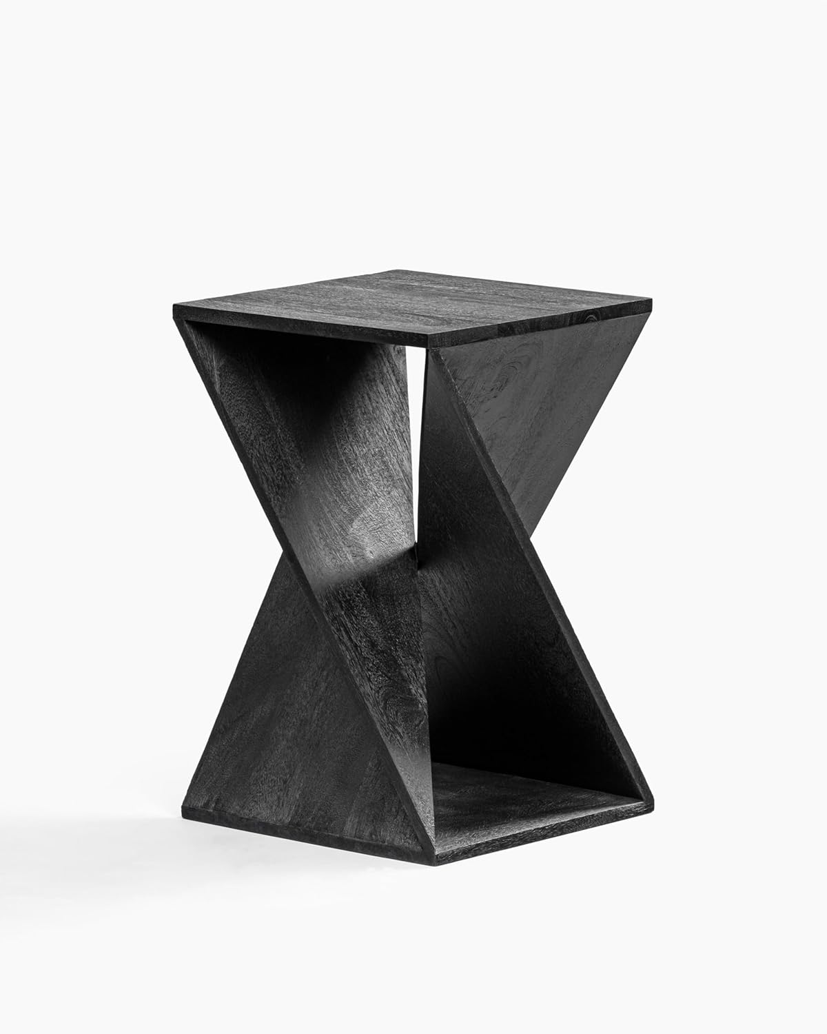 Modern Hand Made One-of-a-Kind Carved Mango Wood End Table, Farmhouse Side Table,Farmhouse End Table,Living Room,Bedroom, Accent Table, Contemporary Architectural Designed Black,Assembled