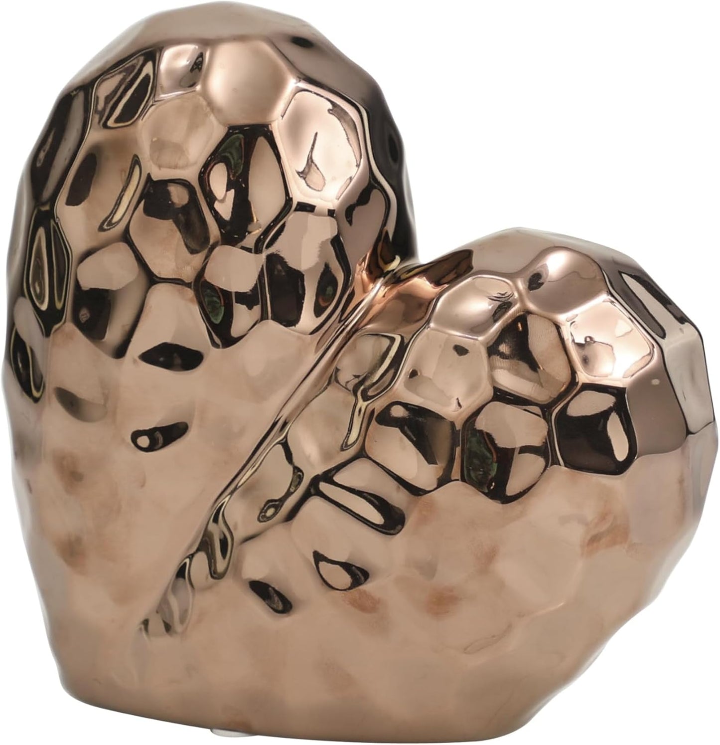 Deco 79 Ceramic Heart Decorative Sculpture Dimensional Angled Origami Inspired Home Decor Statue with Faceted Exterior, Accent Figurine 8" x 3" x 8", Rose Gold
