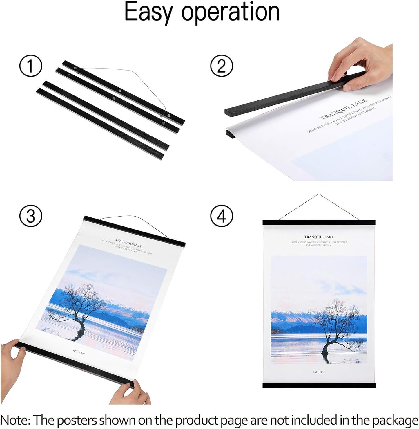 FALAMON Magnetic Poster Hanger Frame, 20x20 20x24 20x28 20x30 Teak Wood Magnet Poster Frame for Posters, Prints, Photos, Pictures, Maps, Scrolls, and Canvas Artwork(Black, 20")