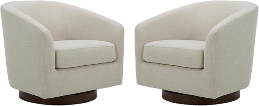 CHITA Swivel Accent Chair, FSC Certified Upholstered Fabric Barrel Chair for Living Room Set of 2, Fully Assembled, Linen