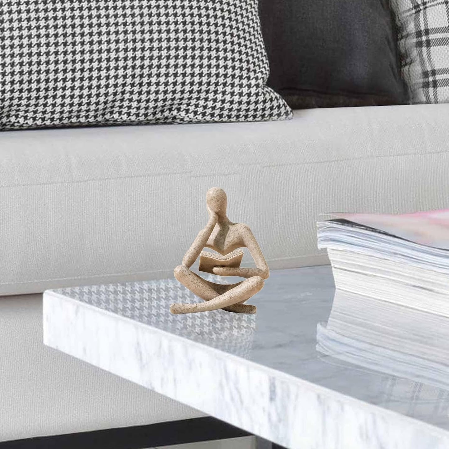 Bookshelf Decor Thinker Statue - Abstract Style Thinker Sculptures Modern Aesthetic Figurine Decoration Statues for Home Decor-Zuo Si-Sandstone