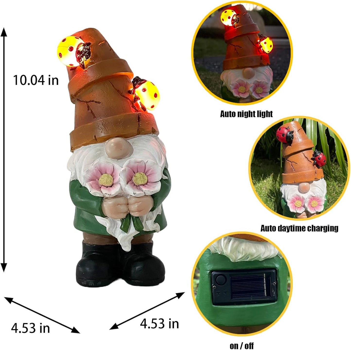 COWOS Garden Gnome Statues Outdoor Decor, Solar Gnomes with LED Lighted Flowers, Solar Resin Outdoor Statue Sculpture, for Woman Gift Home and Garden Decor