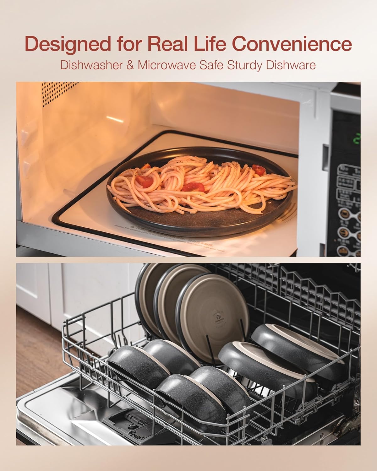 Famiware Milkyway Plates and Bowls Sets, 24 Pieces Dinnerware Sets, Reactive Glaze Dish Set, Stoneware Dishes Set for 8, Matte Dark Charcoal