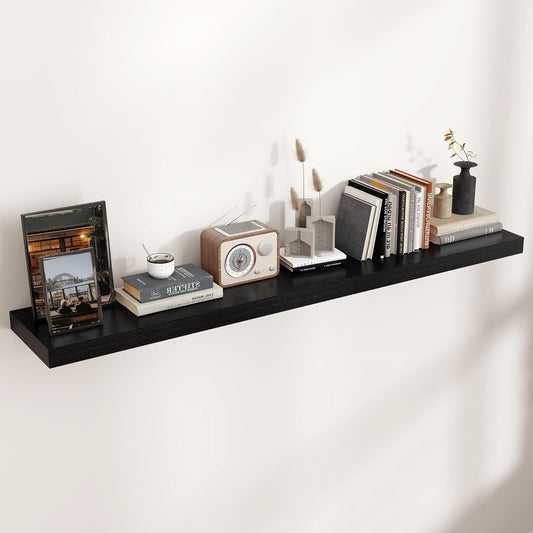 Floating Shelves for Wall, Large Wall Mounted Shelves with Invisible Brackets, Long Wood Floating Shelf Shelves for Living Room, Bedroom, Kitchen, (Black, 55" W x 9" D x 1.5" H)